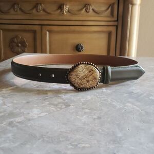 Vintage Stephen Dweck Gemstone Belt Buckle & Calf Leather Belt 30